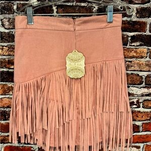 Altar'd State Blush Fringe Mini Skirt